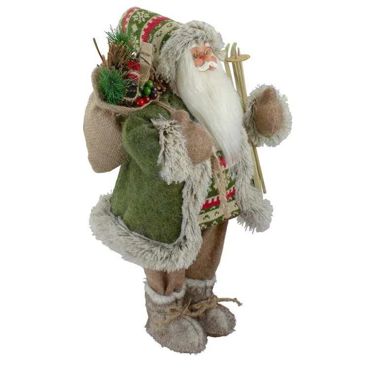 18" Standing Santa Christmas Figurine Carrying Skis and Presents