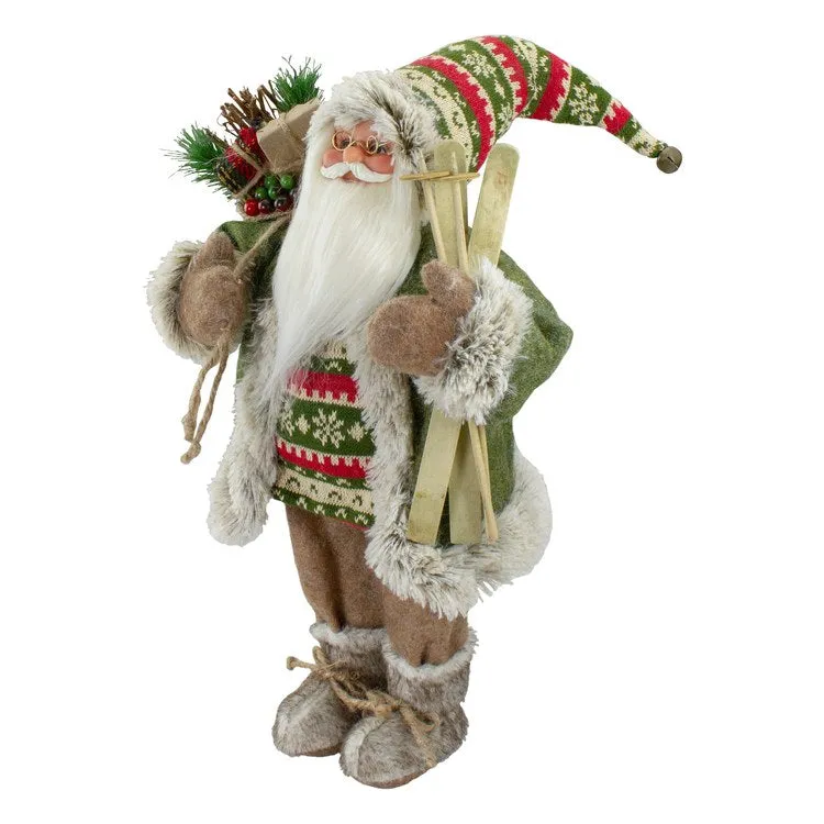 18" Standing Santa Christmas Figurine Carrying Skis and Presents