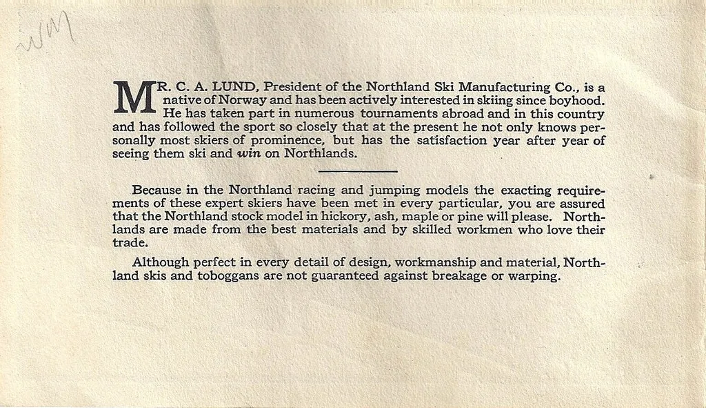 1923 Northland Ski Manufacturing Company Brochure