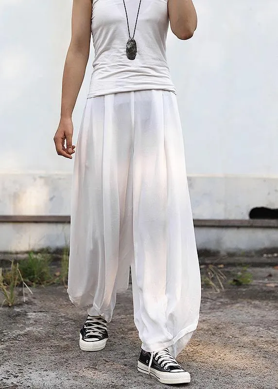 2019 fall women silk linen pants plus size white wide leg pants