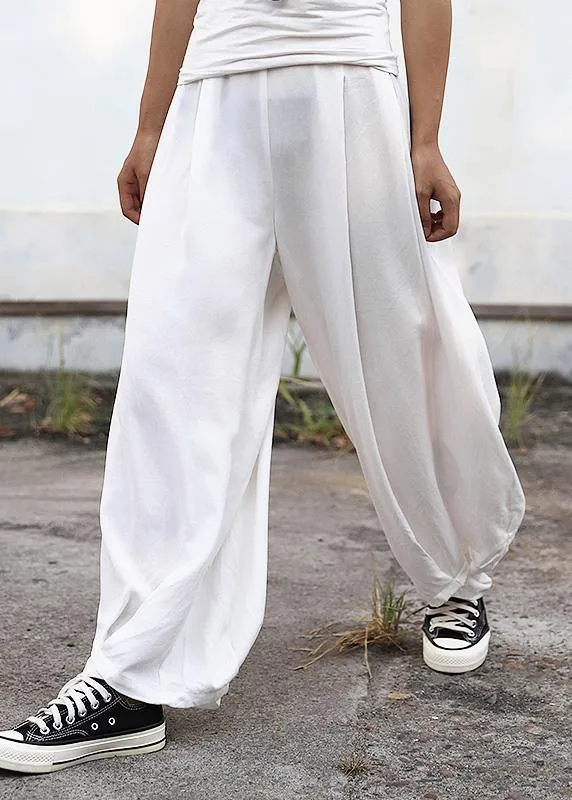 2019 fall women silk linen pants plus size white wide leg pants