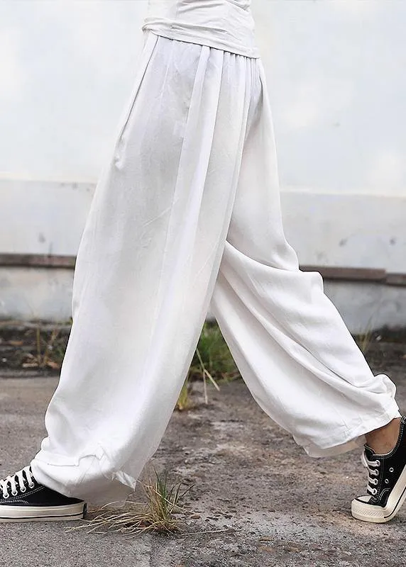 2019 fall women silk linen pants plus size white wide leg pants