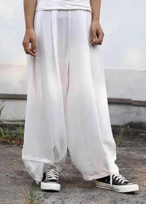 2019 fall women silk linen pants plus size white wide leg pants