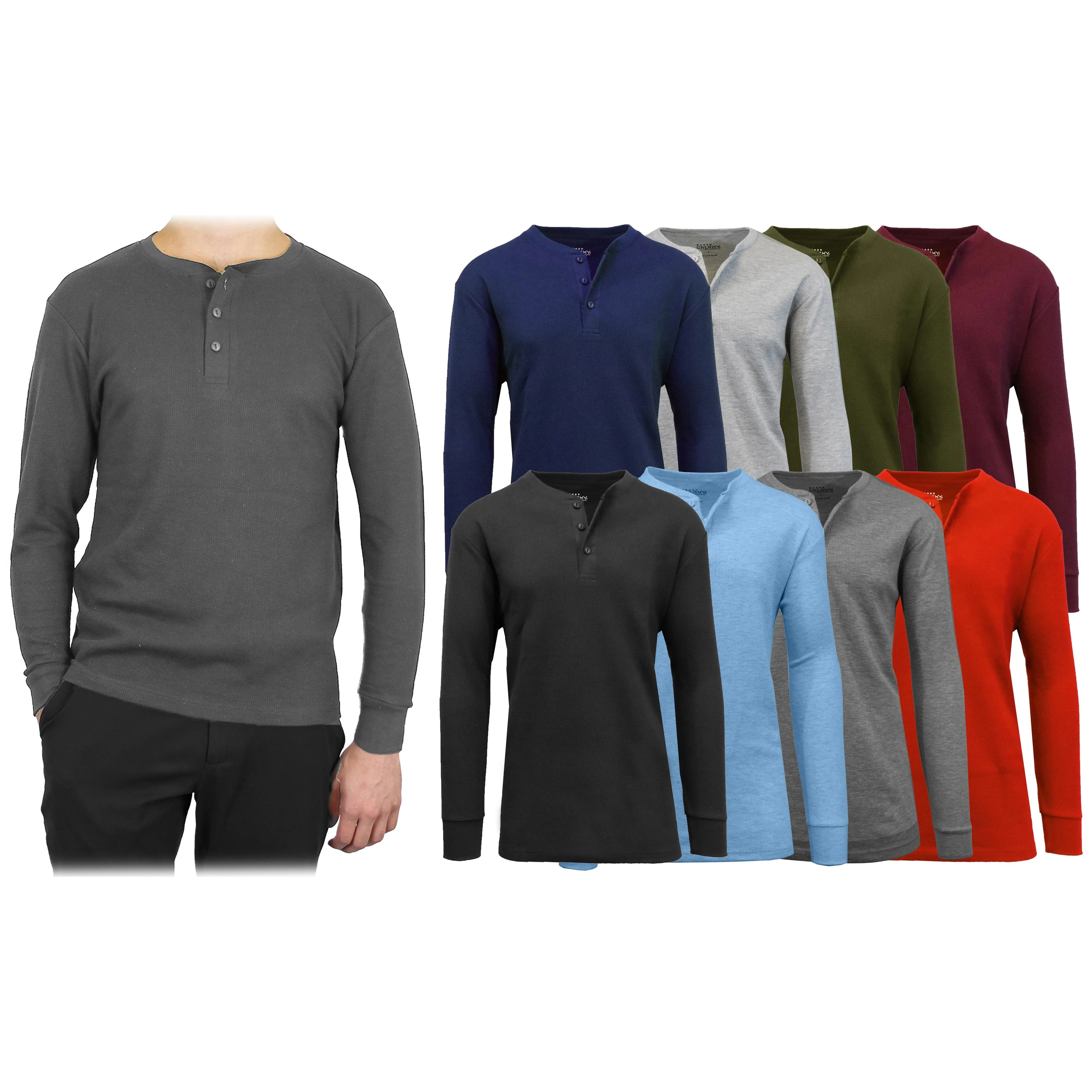 3-Pack: Men's Waffle-Knit Thermal Henley Tees