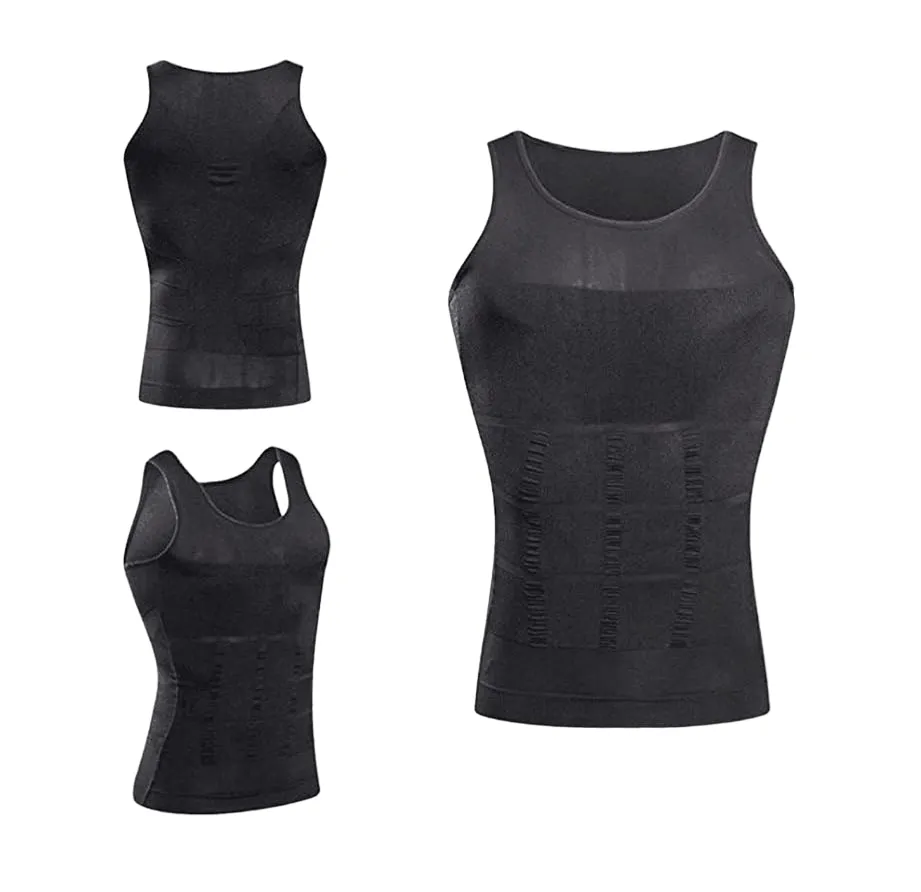 5 x Slimming Tank Top Mens Body Shaper Compression Vest Top Singlet Black