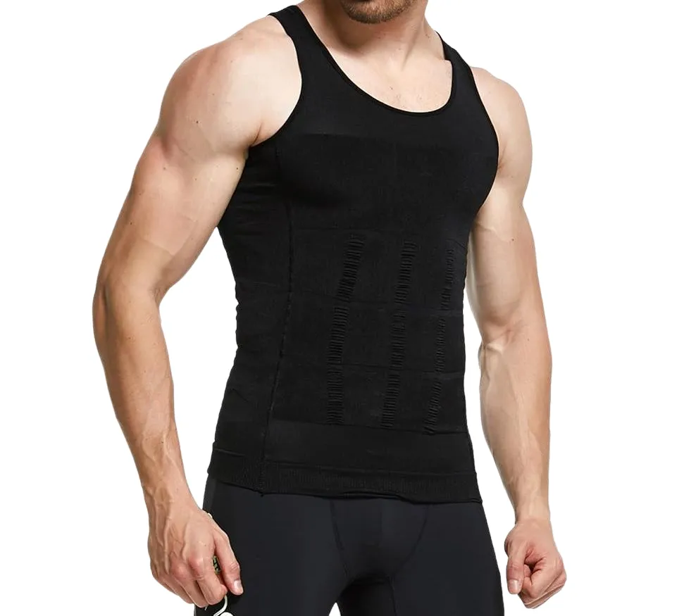 5 x Slimming Tank Top Mens Body Shaper Compression Vest Top Singlet Black