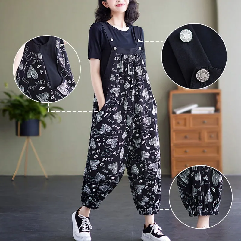 🔥50% OFF🔥Casual Loose Jumpsuit with Pockets & Solid Color T-Shirt Two-Piece Set