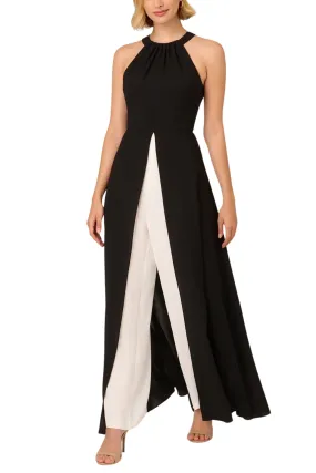 Adrianna Papell Halter Crepe Overlay Wide Leg Jumpsuit