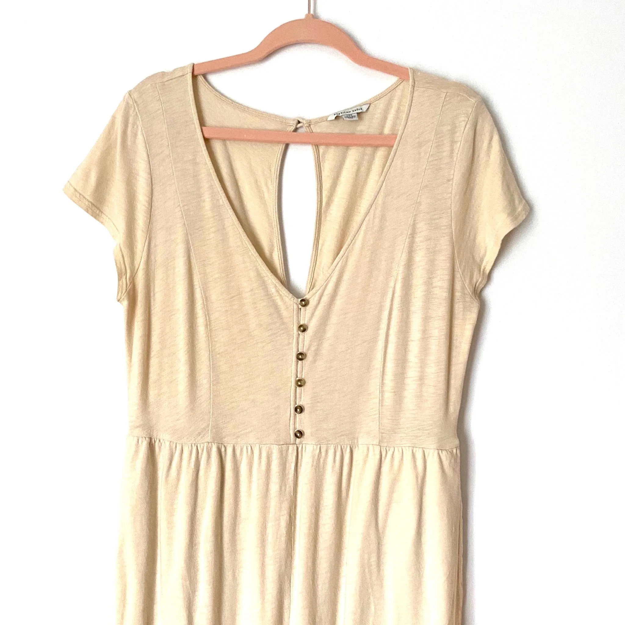 American Eagle Tan Cropped Jumpsuit- Size L