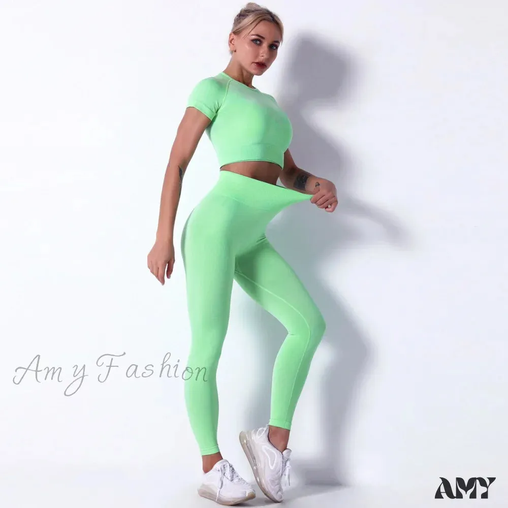 Amy Fashion - Women Seamless Sports Fitness  Tracksuit Running Leggings