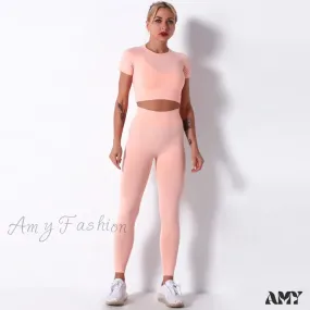 Amy Fashion - Women Seamless Sports Fitness  Tracksuit Running Leggings