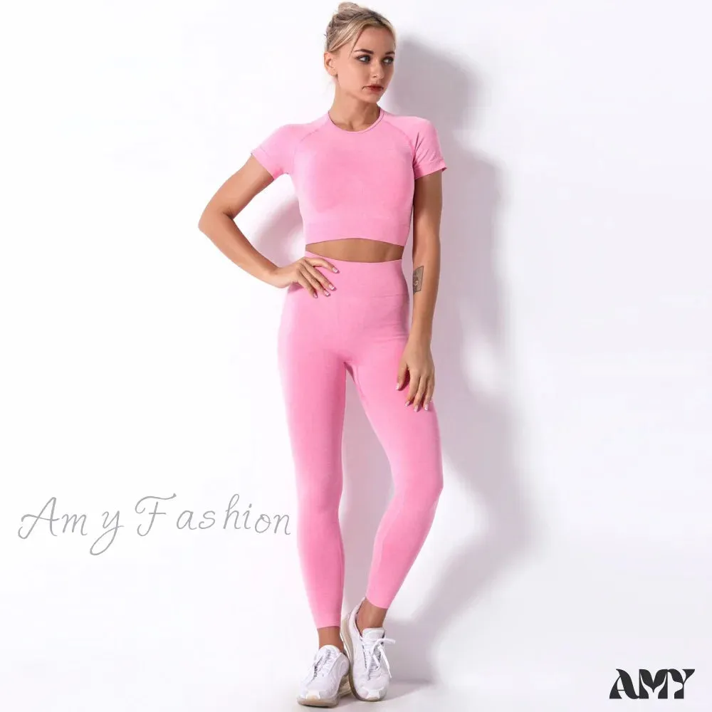 Amy Fashion - Women Seamless Sports Fitness  Tracksuit Running Leggings