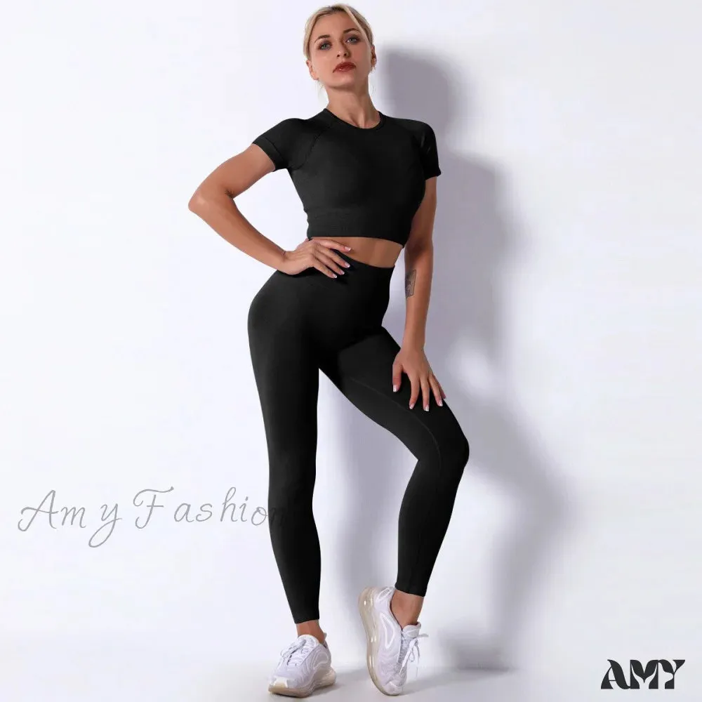 Amy Fashion - Women Seamless Sports Fitness  Tracksuit Running Leggings