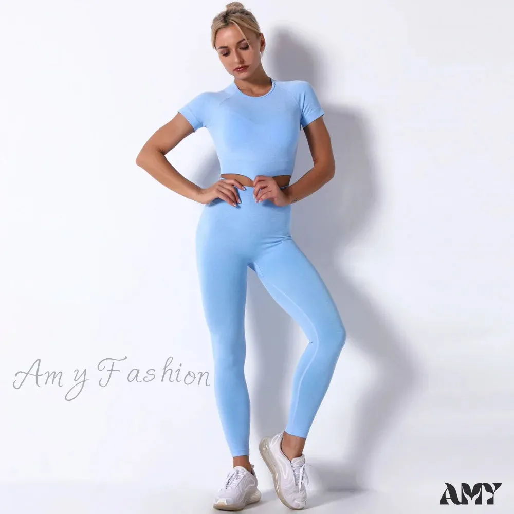 Amy Fashion - Women Seamless Sports Fitness  Tracksuit Running Leggings