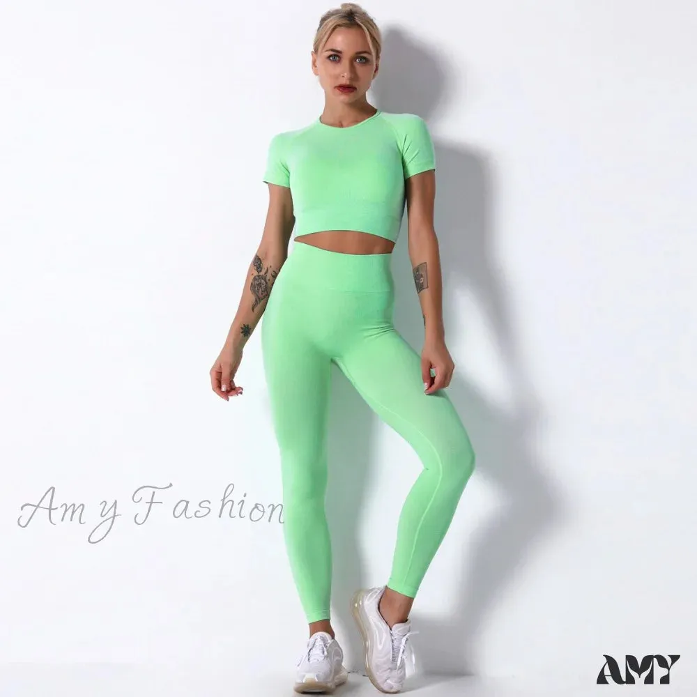 Amy Fashion - Women Seamless Sports Fitness  Tracksuit Running Leggings