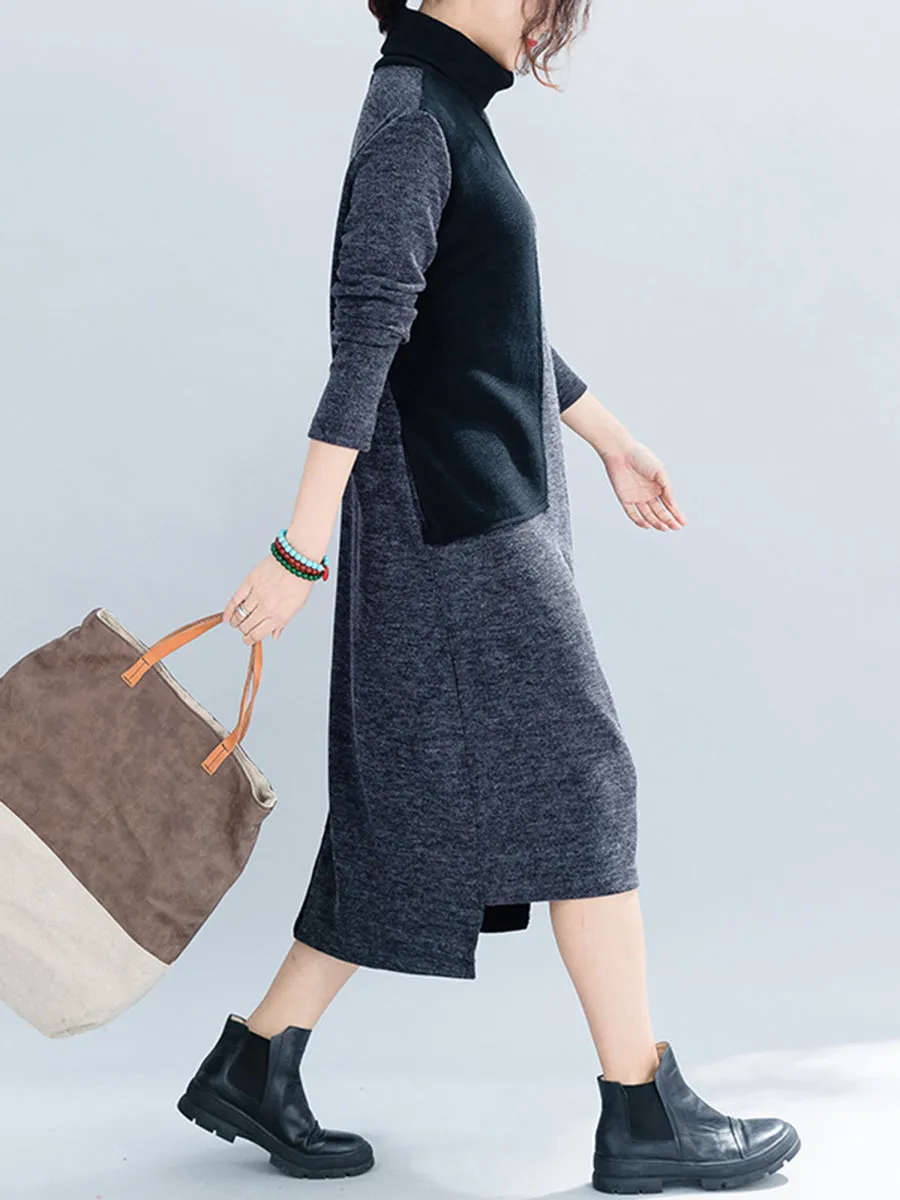 Autumn And Winter Ladies Casual Color Matching Sweater Dress