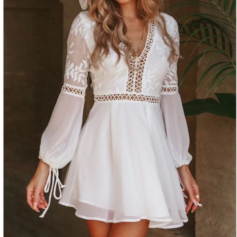 Backless Sheer White Mini Dress