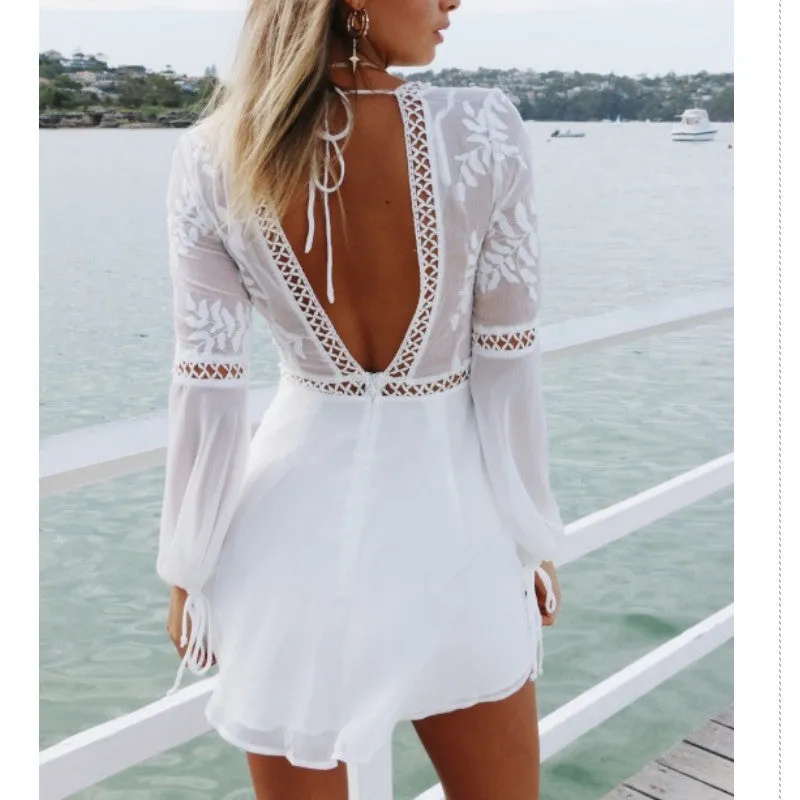 Backless Sheer White Mini Dress