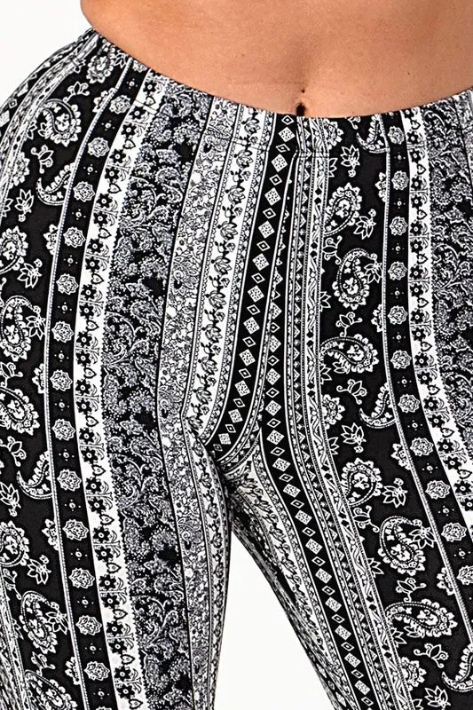 Bear Dance Paisley Bandana Skinny Brushed Pants - Black White