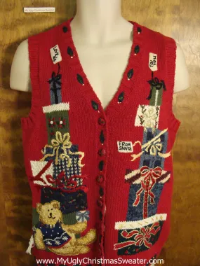 Bear with Stacks of Gifts Ugly Christmas Sweater Vest