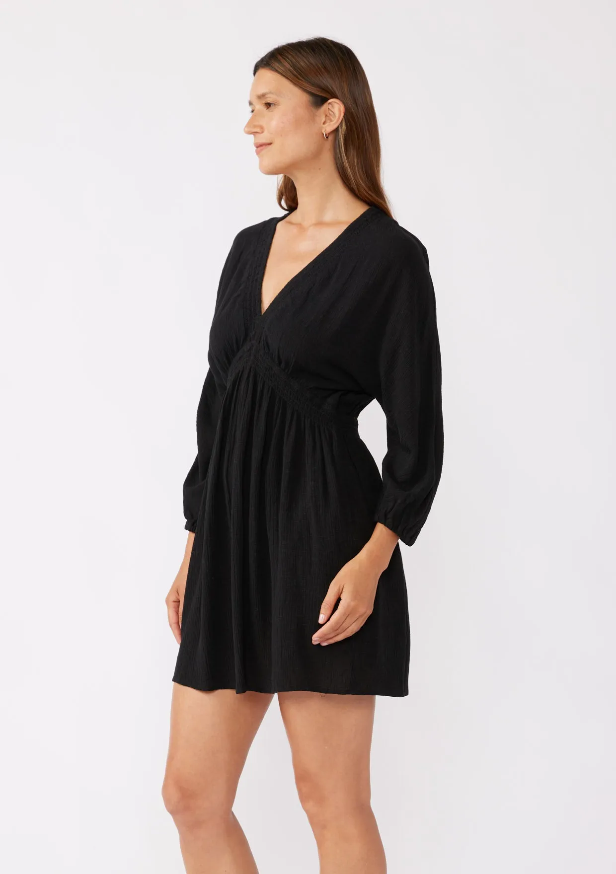 Billowy Sleeve V-Neck Babydoll Mini Dress