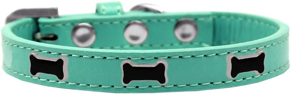 Black Bone Widget Dog Collar Aqua Size 10