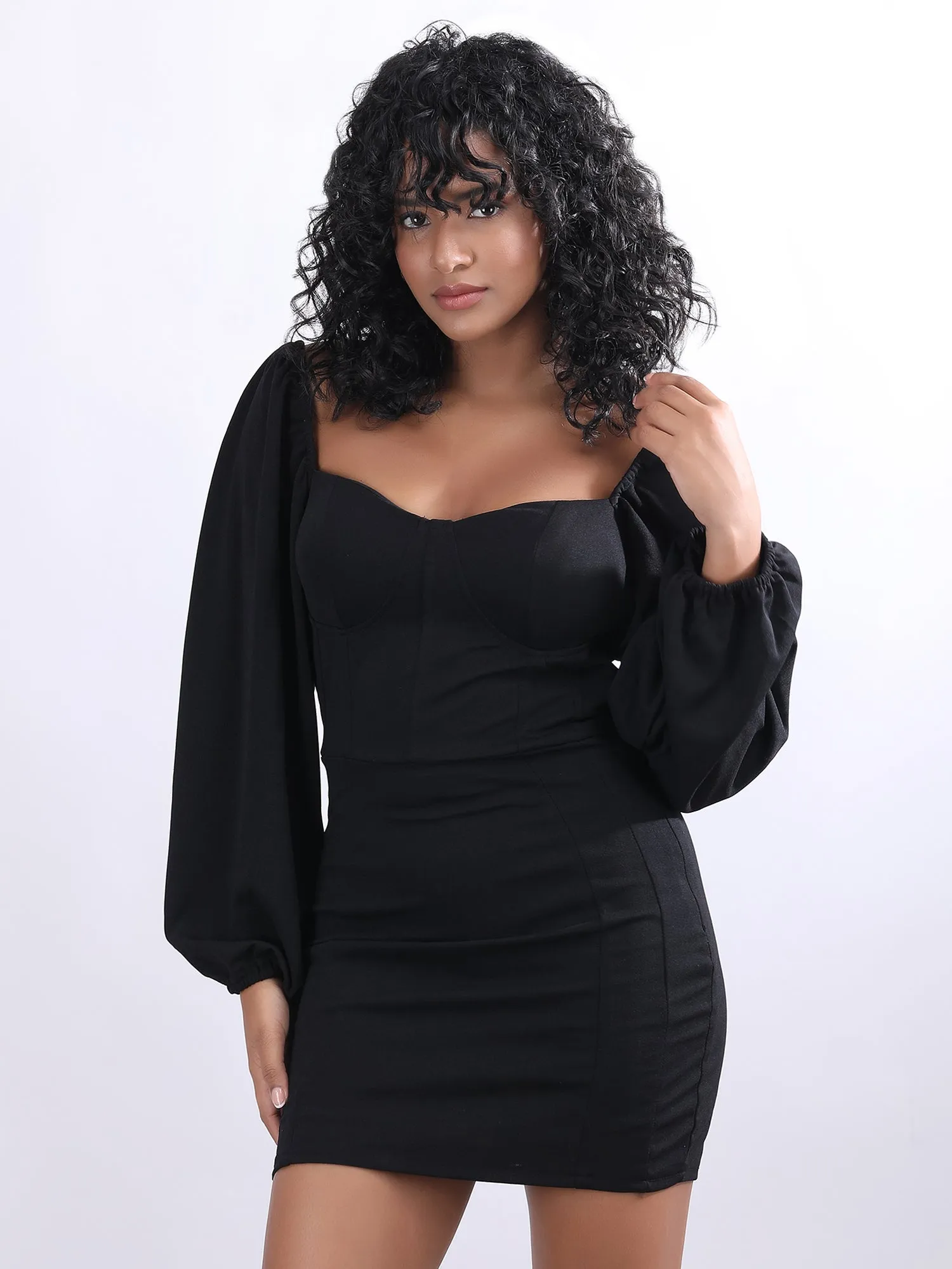 Black Juliet Sleeve Bodycon Mini Dress