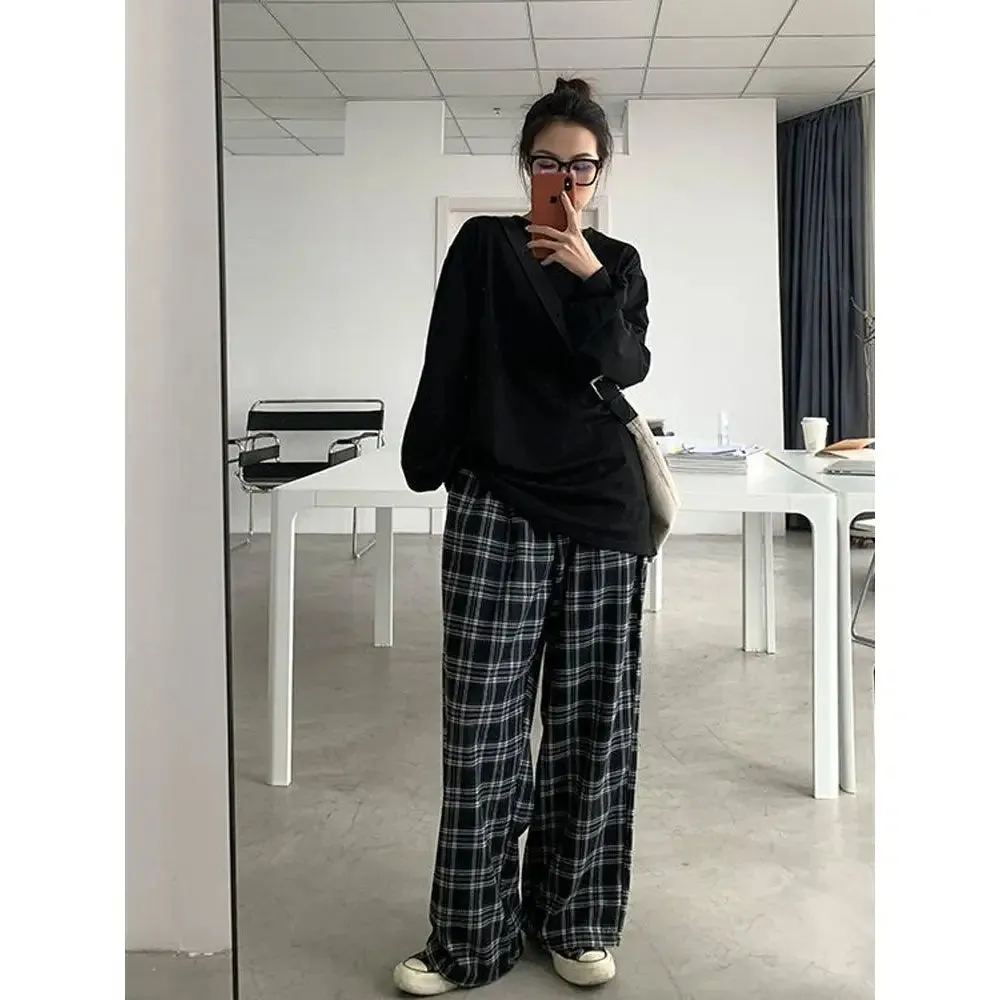 Black Loose Aesthetic Plaid Pants