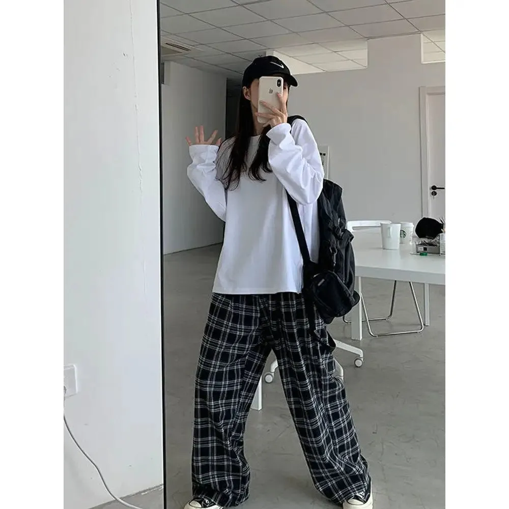 Black Loose Aesthetic Plaid Pants