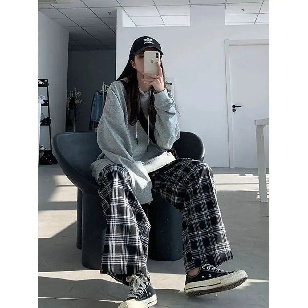 Black Loose Aesthetic Plaid Pants