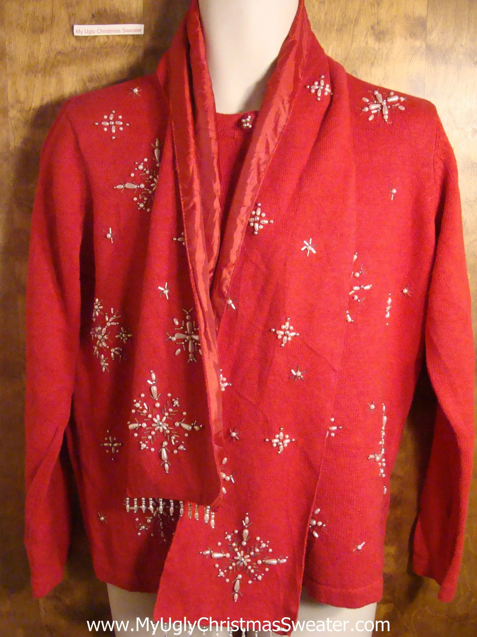 Bling Snowflake Tacky Christmas Sweater with Scarf