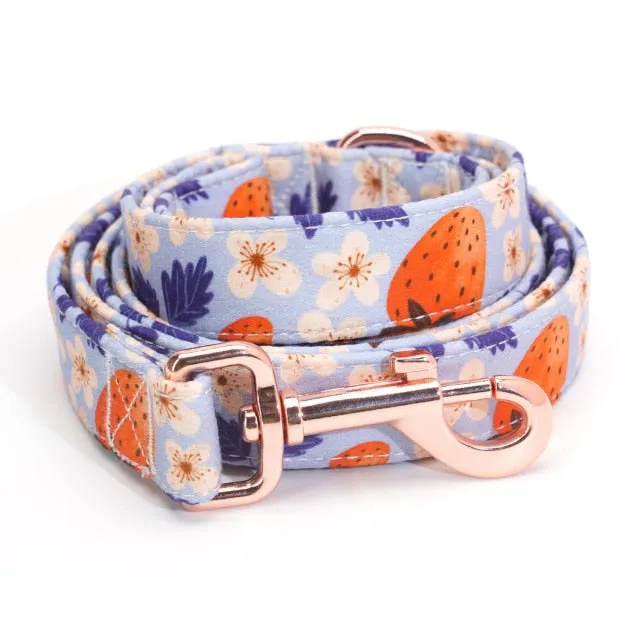 Blue Strawberry Bow Collar & Leash Set | Personalized