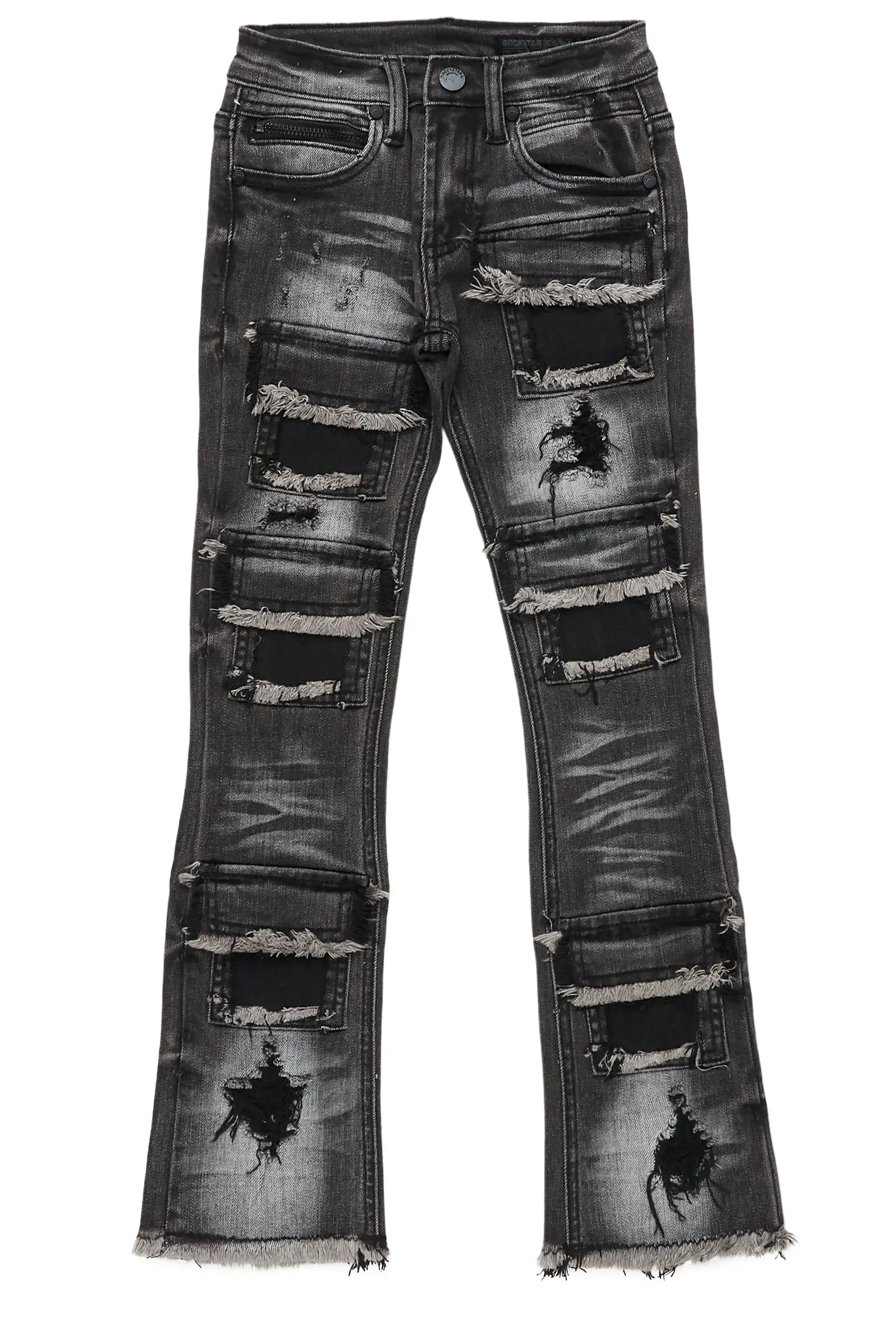 Boys Petrus Black Super Stacked Flare Jean