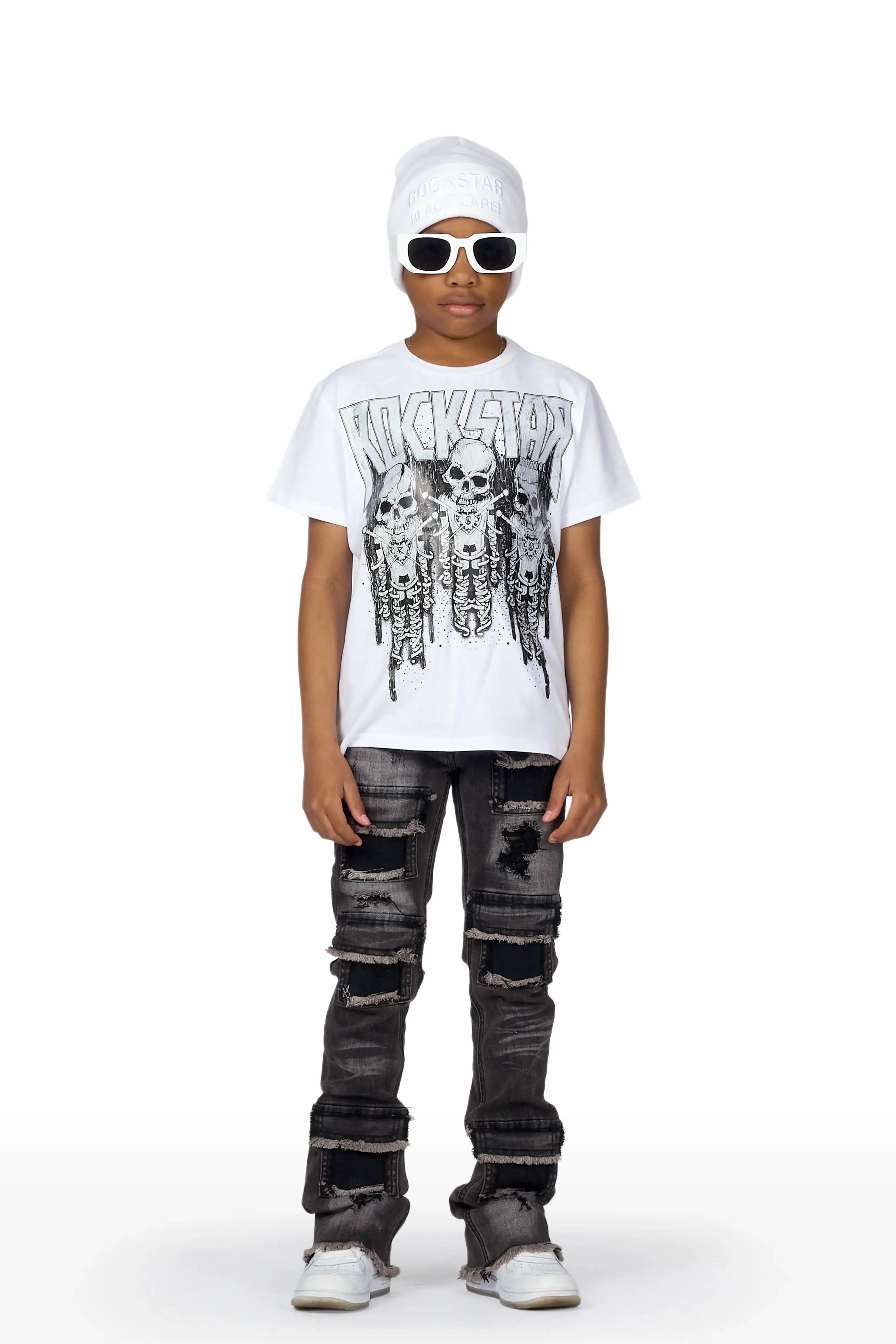 Boys Petrus Black Super Stacked Flare Jean