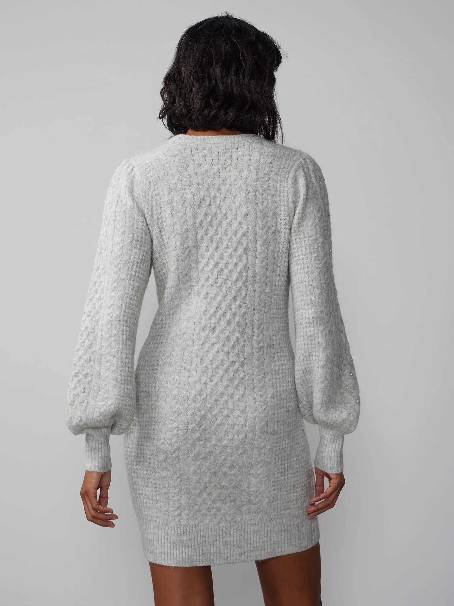 Cable Knit Pearl Embellished Sweater Dress