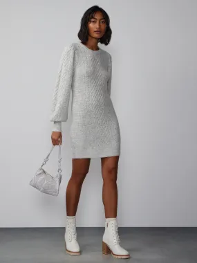 Cable Knit Pearl Embellished Sweater Dress