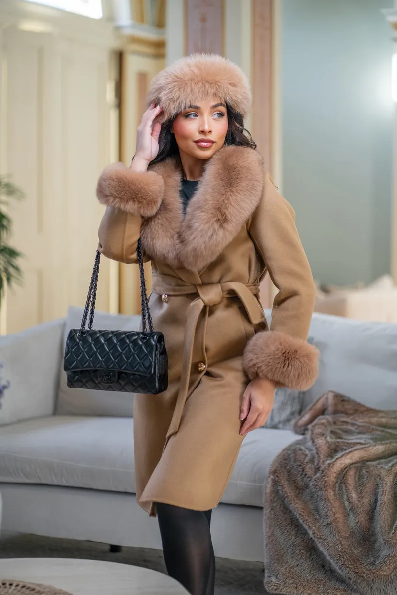 Camel Luxury Fur Cashmere Coat