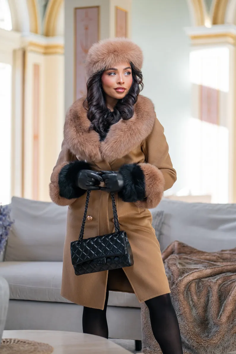 Camel Luxury Fur Cashmere Coat