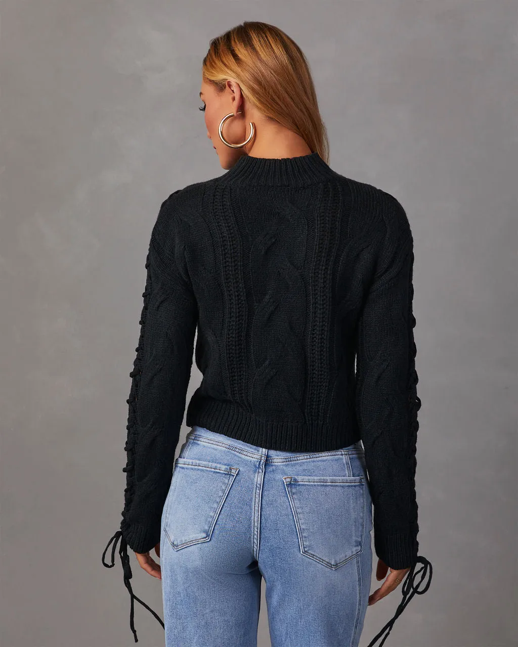 Camelia Mock Neck Lace Up Sweater