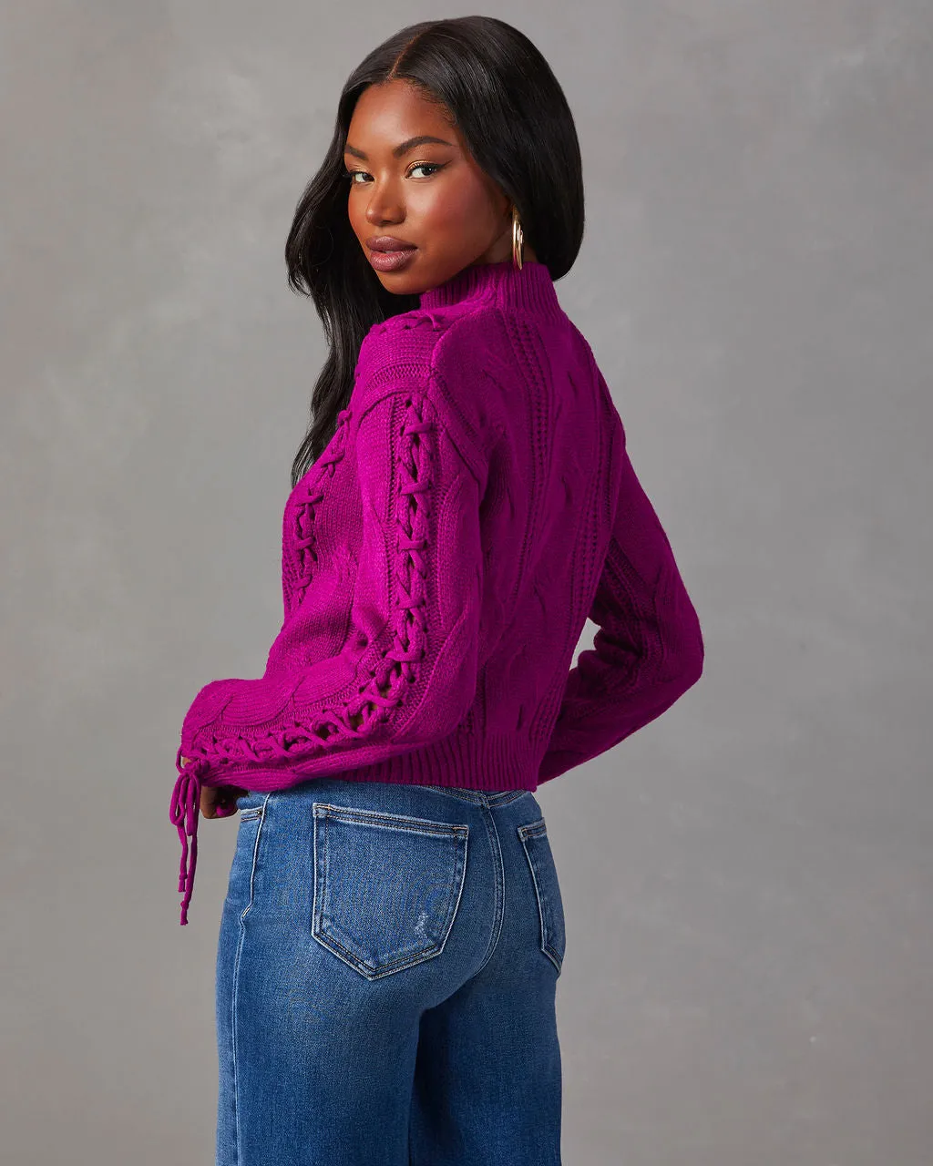 Camelia Mock Neck Lace Up Sweater