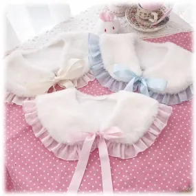 Candy Sweet~Winter Lolita False Collar Plush Bow Collar Scarf