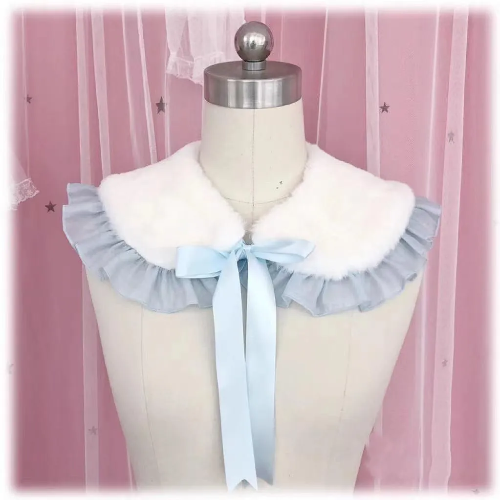 Candy Sweet~Winter Lolita False Collar Plush Bow Collar Scarf