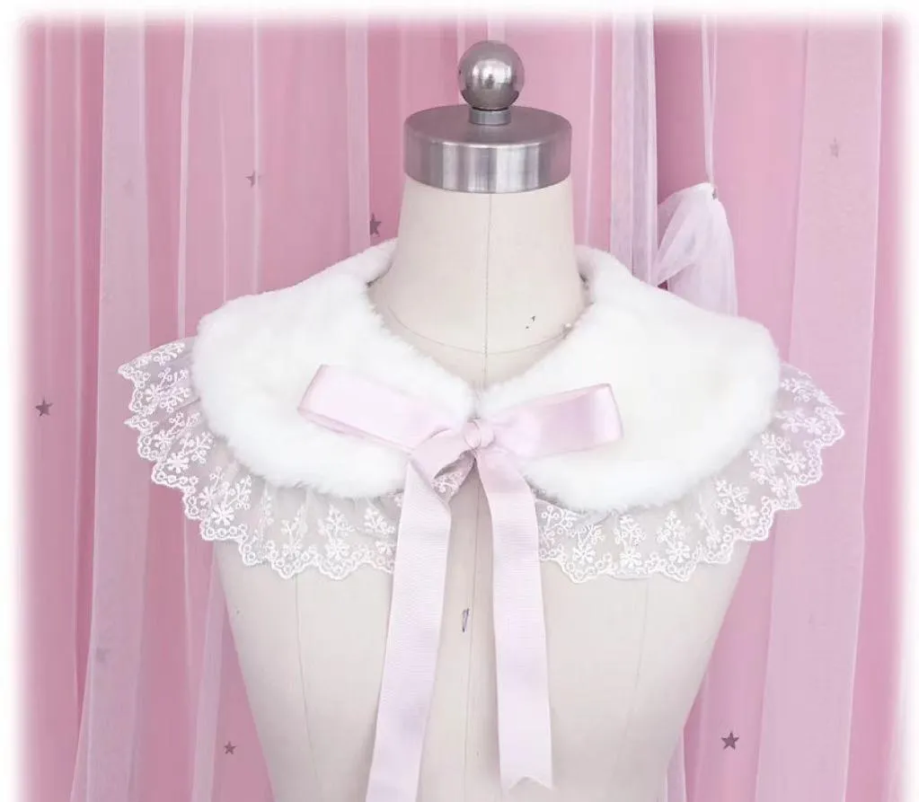 Candy Sweet~Winter Lolita False Collar Plush Bow Collar Scarf