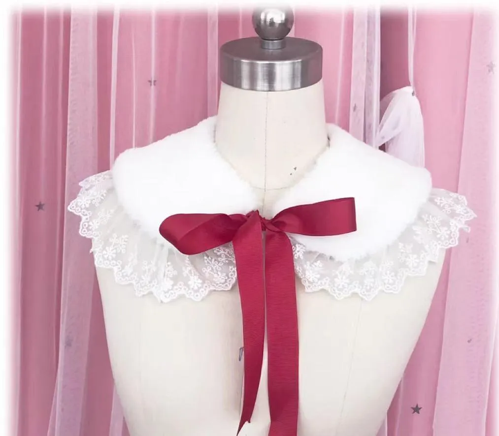 Candy Sweet~Winter Lolita False Collar Plush Bow Collar Scarf