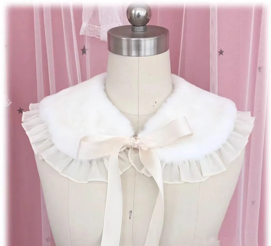 Candy Sweet~Winter Lolita False Collar Plush Bow Collar Scarf