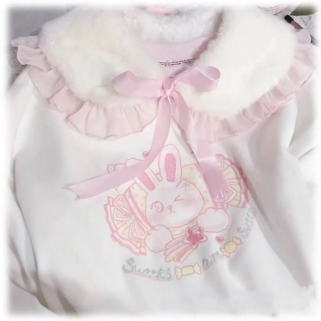 Candy Sweet~Winter Lolita False Collar Plush Bow Collar Scarf