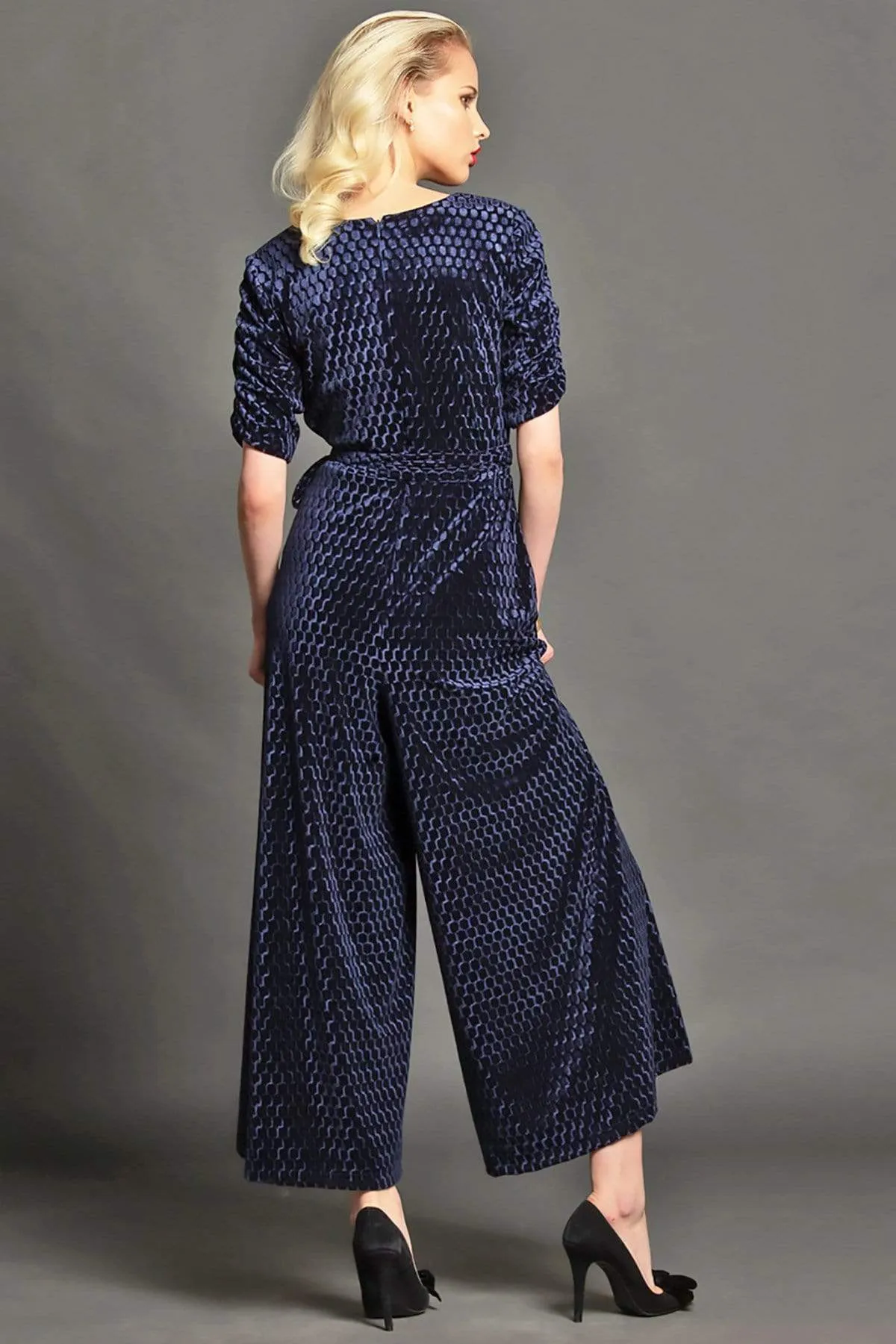 Catalina Jumpsuit - Black/Navy Pebbled Velvet