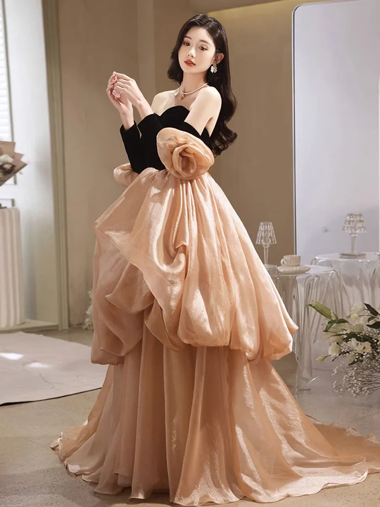 Champagne Sweetheart Neck Long Prom Dress, Champagne Formal Evening Dress