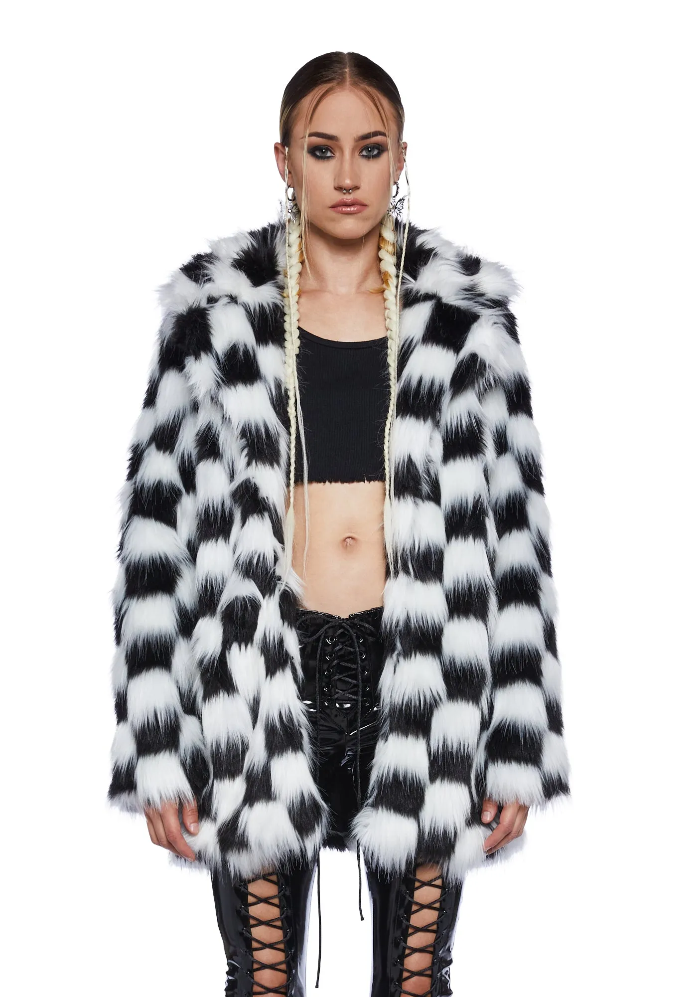 Checkered Recipe For Disaster Faux Fur Coat