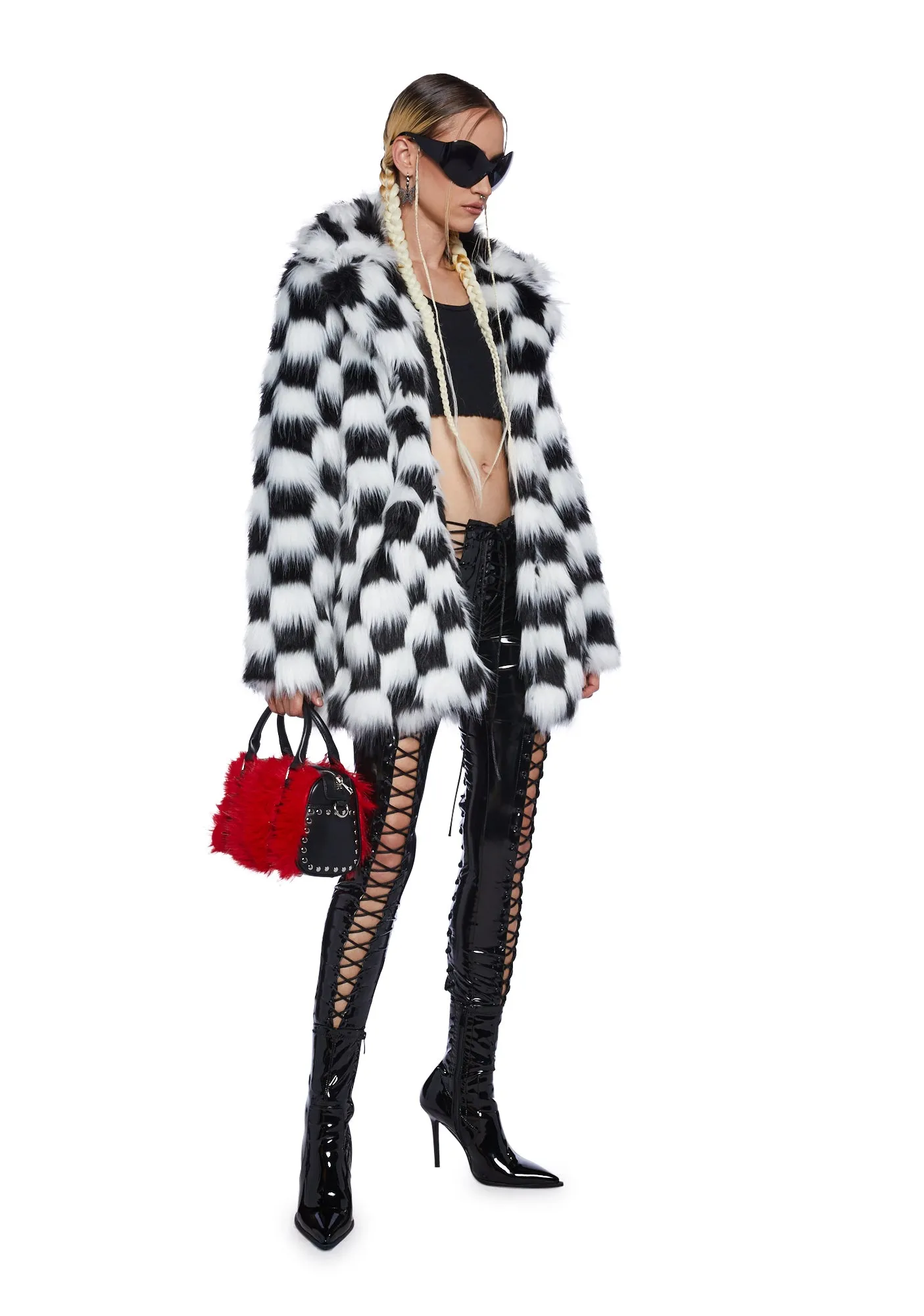 Checkered Recipe For Disaster Faux Fur Coat